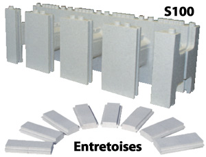 Bloc S100 et ses entretoises servant à créer avec des parois courbées Bloc S100 et ses entretoises servant à créer avec des parois courbées