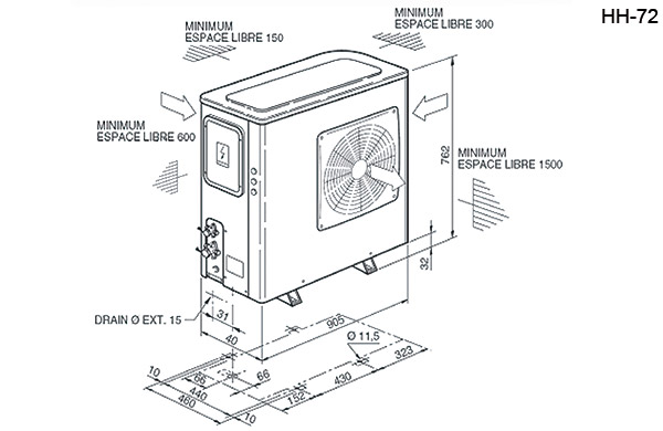 Dimensions de la pompe à chaleur CLIMEXEL 10.5 Kw Dimensions de la pompe à chaleur CLIMEXEL 10.5 Kw