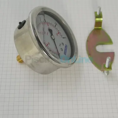 Manomètre 3 Bars à bain d'huile pour filtres à sable VIC PRAGA EUROPA - cadran diamètre 73mm (4404170102)