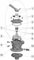 Pièces détachées pour Vanne multivoies (6 voies) ASTRAL TOP 1 1/2" Ø50 réf : 65216