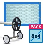 Bâche à bulles ECA 8x4m ultra chauffante Sol+Guard GeoBubble 500 microns finition Quattro + ENROULEUR