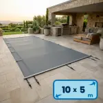 Bâche à barres DEL 10.5 x 5.5 m pour piscine 10 x 5 m GRIS ANTHRACITE - version Premium avec Ourlets + Sangle anti soulèvement